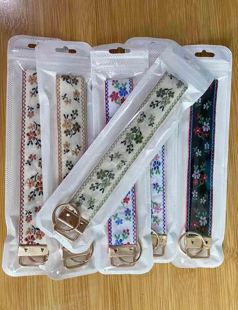 BattleTim Floral Embroidered Fabric Keychain Wristlet Key Fob Keychain Car Key Chain Holder Handmade Wristband for Women - Image 4